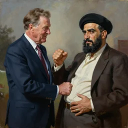 Painting of George H.W. Bush punching Saddam Hussein in the stomach