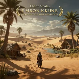 An oasis in a desert, screenshot from 'Elder Scrolls: Skyrim'