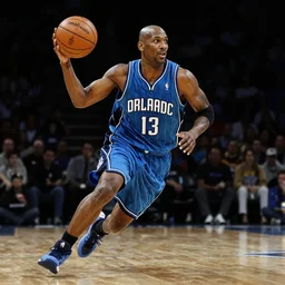 a dark fantasy illustration of Tracy McGrady playing basketball for the Orlando Magic