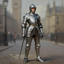 painting of a female knight in london, full view, popular on artstation, artstationhd, artstationhq 8 k, volumetric lighting, super focused, no blur, trending on artstation, artstationhd, artstationhq, ultra detailed, by artgerm and james gurney, greg rutkowski,