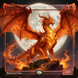 moon fantasy fire wyrm, magic : the gathering illustration style, very detailed