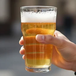 closeup photo of a hand holding a glass of beer, sunshine, tightly framed, bird's eye view, brilliant colors, droplets, ultra sharp, refractions, macro photo, bokeh