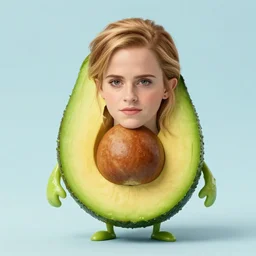 photograph of emma watson with avocado skin, anthropomorphic