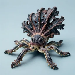 an exotic large sea creature with weird organs, plain light blue background, dslr, fine details, soft light, in the style of nick cave
