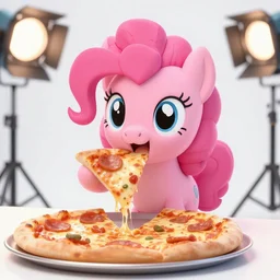 still photo pinky pie eating pizza, highly detailed, photorealistic portrait, bright studio setting, studio lighting, crisp quality and light reflections, unreal engine 5 quality render