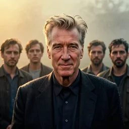 david lynch in real life, face centered portrait of david lynch, confident, fog, rain, volumetric lighting, beautiful, golden hour, sharp focus, ultra detailed, cgsociety by leesha hannigan, ross tran, thierry doizon, kai carpenter, ignacio fernandez rios, noir art house, 4 k, 3 5 mm, fujifilm