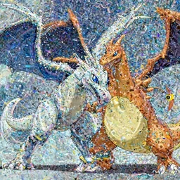 Blue-Eyes White Dragon in a pokemon battle with charizard, a still from the pokemon and Yu-Gi-Oh! crossover episode, anime, high detail, action sequence, attacking