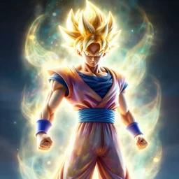 photorealistic human transforming into a super sayan with glowing aura surrounding