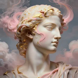 epic beautiful intricate and detailed concept art. abstract supermodel woman face pose silhouette with blond and pink liquid fluid carbon gold. abstract sculpture. art noveau clouds. 1 7 th century masterpiece by michelangelo. aetheral, epic concept art, close up portrait photography by amy leibowitz. greg rutkowski, 3 d, wlop, victo ngai, kandinski