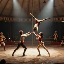 a beautiful hyperrealistic painting of a circus act,