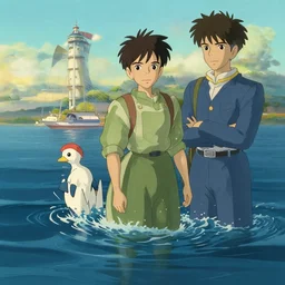 ocean, in the style of studio ghibli, j. c. leyendecker, greg rutkowski, artem