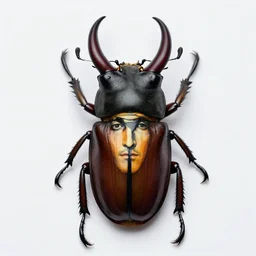 a stag beetle with a john lennon's face, john lennon as a stag beetle, john lennon's face on stag beetle shell, on its shell, art
