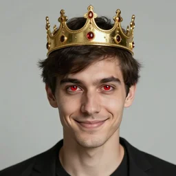 man with a crown, red eyes, smirk,