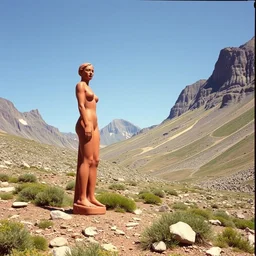 1 9 8 0 s vintage color photo of a henry moore terracotta sculpture in the middle of a mountain, image by werner herzog