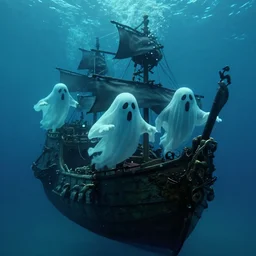 ghosts pirate ship underwater by ross tran. movie still, below water