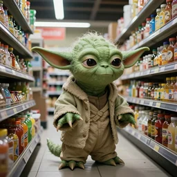 CCTV footage of Yoda robbing a supermarket, high detailed