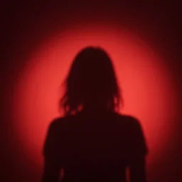 red light from above defines the shape of her beautiful shadow on the floor below