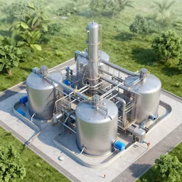 highly realistic 3 d render of a water reclamation plant