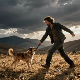 keanu reeves swinging around a dog