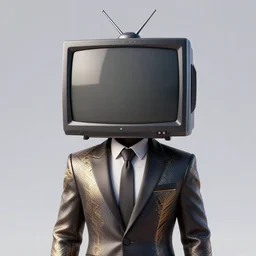 An person that has a Tv as a head and wears a fancy suit, 3D Detailed Render