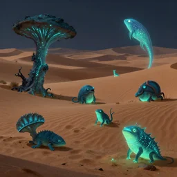 bioluminescent animals in a desert, concept art, fantasy art trending on artstation