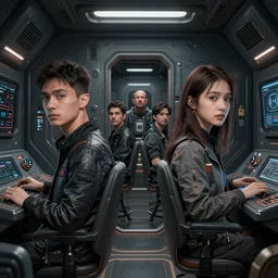 a hyper detailed octane render concept art by xision wu, kerem beyit, sandara tang portrait of cyberpunk panel control spaceship room, dim lighting, detailed portraits, unreal engine 5, highly rendered,, digital painting, artstation, concept art, smooth, sharp focus perfect horizontal, symmetry illustration, detailed and intricate environment artstation hq