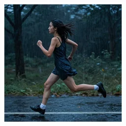 a beautiful artwork of a girl running in the rain at night, by Aron Wiesenfeld, featured on artstation