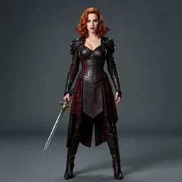 full body photo of christina hendricks as a vampire warrior with weapons