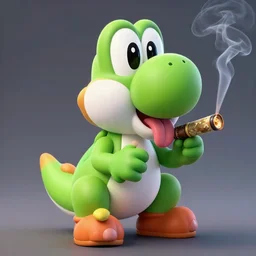 realistic lifelike yoshi from nintendo licking his own toes while smoking a blunt 4 k ultrarealistic
