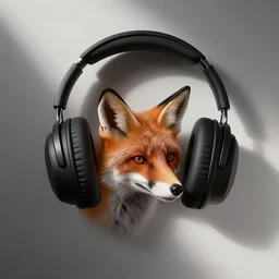 fox in headphones, art, digital art, minimalism,
