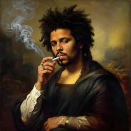 the weeknd smoking by leonardo da vinci, classical painting, digital painting, romantic, vivid color