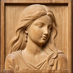 wood relief carving of a beautiful woman