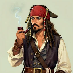 a bearded pirate smoking a pipe, digital art