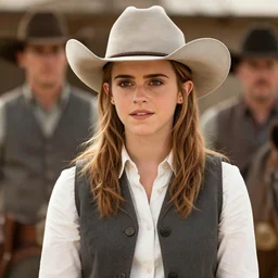 emma watson as a cowboy in a western movie directed by sergio leone, promotional image, detailed face, movie still frame, techniscope 3 5 mm film