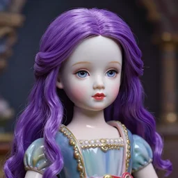 natalie dormer as a cute porcelain doll with long purple hair, mark ryden style, vivid colors, high details, cinematic, 8 k resolution, beautiful detailed, photorealistic, digital painting, dark atmosphere, artstation, concept art, smooth, sharp focus, illustration, fantasy background, artstation trending, octane render, unreal engine
