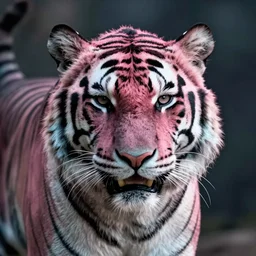 Mr. Beast’s head in the body of a cyan/pink tiger