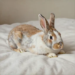 A painting of a rabbit laying on a bed, high-resolution, realistic, 4k