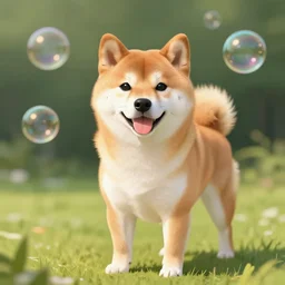 shiba inu with soap bubbles on body, Artstation