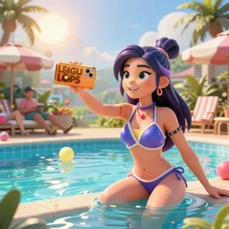 pool party Caitlyn catching the Californian sun (League of Legends). 3d render, octane render, iRay, ray tracing, realistic, highly detailed, trending on artstation, 4k, cgsociety, unreal engine 5, redshift render, blender cycles, behance, cg