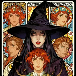 a beautiful facial portrait of a mysterious witch by eve ventrue, michael carson, andreas rochas, john watkiss, caseyweldon, artgerm. art nouveau. tarot card mucha. gloomhaven. swirl intricate lines background. bright colors, sharp edges. octane rendering