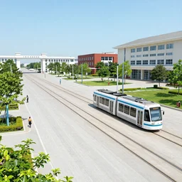 a high - school!!!!!!!!!! plaza!!!!!!!!!, tram tracks going through it