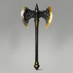 weapon concept art of a great axe, symmetry, black handle, obsidian details, golden edge, high fantasy, dnd, mmorpg, assets, concept art, digital illustration, illustration, by by artgerm, greg rutkowski, alphonse mucha