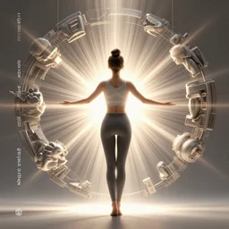 vfx, octane render, zbrush, mark Brooks and bradkunkle detailed, female wearing yoga pants, volumetric lightning, highly detailed, concept art, art station, center of , by Leonardo De vinci-H 832