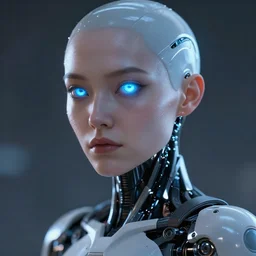 cyborg lady with glowing eyes, trending on artstation, smooth, detailed, sharp focus, masterpiece, epic, realistic,volumetric lighting, great, uhd, 4k, by artstation