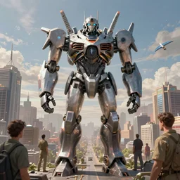 giant robot stands over city by simon stalenhag, d & d, fantasy, digital painting, unreal engine 5, photorealism, hd quality, 8 k resolution, cinema 4 d, 3 d, cinematic, professional photography, art by artgerm and greg rutkowski and alphonse mucha and loish and wlop