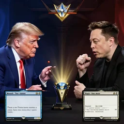 donald Trump playing magic the gathering against Elon musk