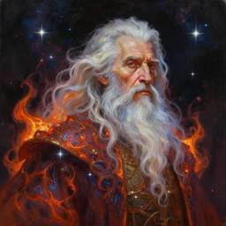 beautiful oil painting with high detail of a wise Space ent made of stars and plasma, hybrid from dungeons and dragons and art direction by James Cameron ;by artgerm; wayne reynolds art station; cinematic quality character render; low angle; ultra high quality model; production quality cinema model; flaming aesthetic