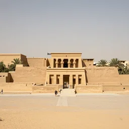 ancient urban city view, building, desert, temple