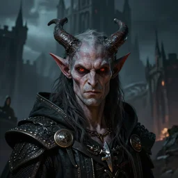 a highly detailed color illustration portrait of a tiefling - fantasy devil race, dark castle setting, horror art, d & d rpg portrait, hires headshot, 4 k, centered, art by tim hildebrandt and frank frazetta and gerald brom and greg rutkowski