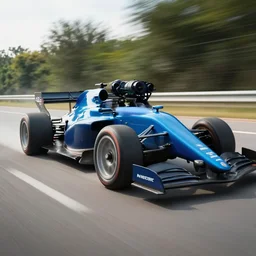 blue racing engine driving fast on the street